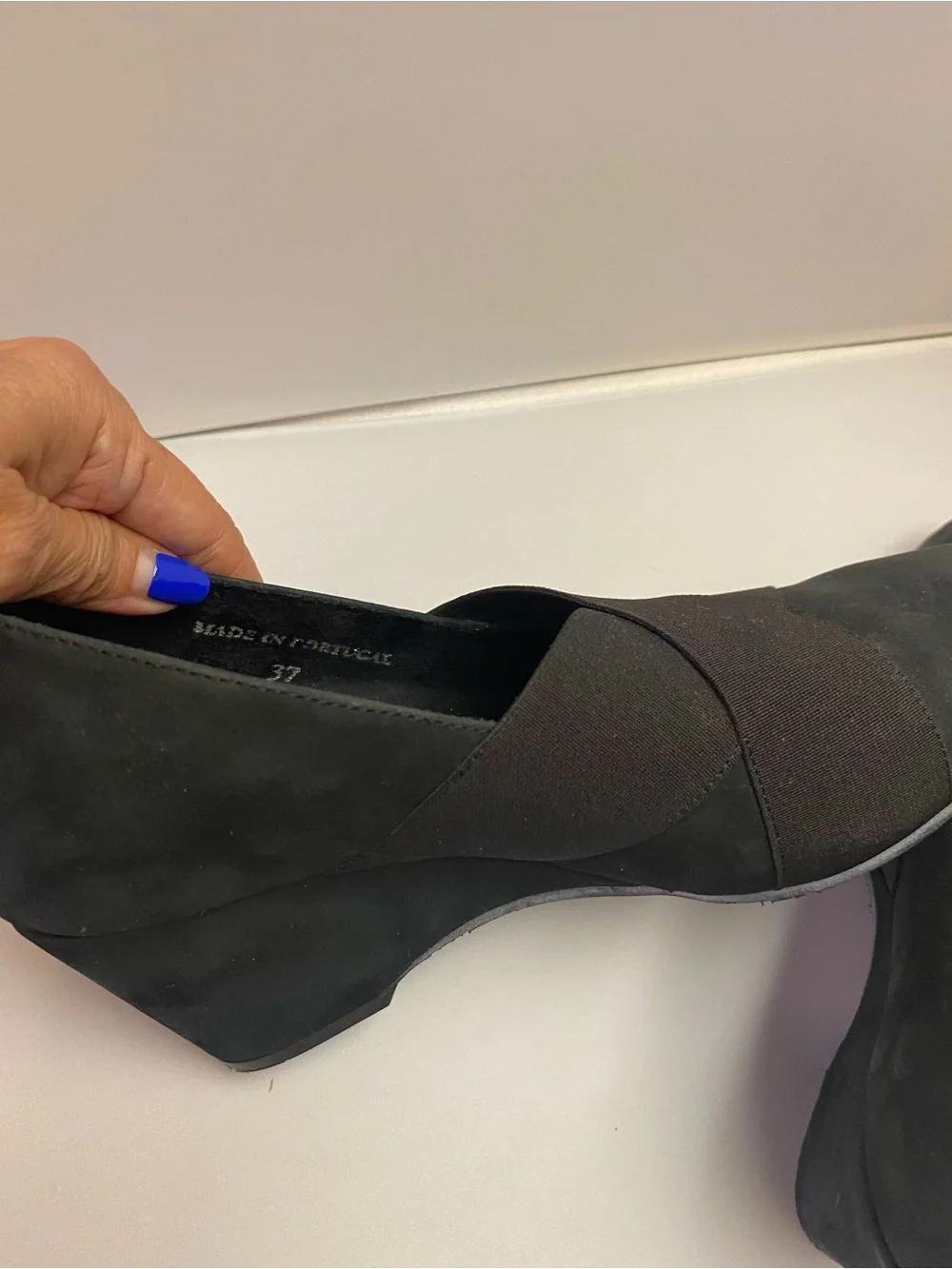 Women’s Black Wedge Slip-On Shoes suede Sz 37